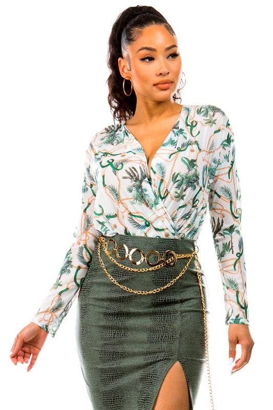 The Aruba Bodysuit (White/Green) (FINAL SALE)
