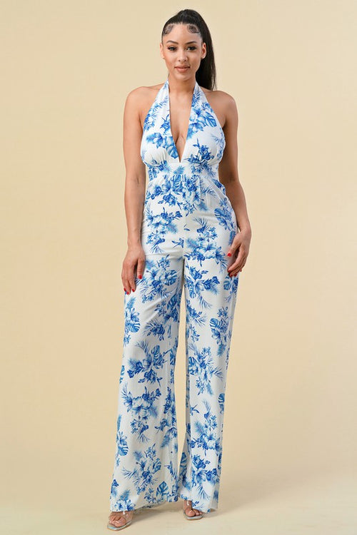 Special Holiday Jumpsuit (Ivory/Blue) (FINAL SALE)